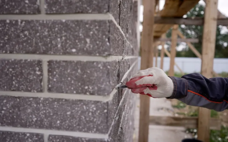 Rejointoiement soigné de mur en briques par Milo facade sur chantier extérieur en Haute-Garonne